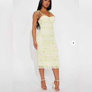 Large Formal Lime Green Lace Midi Dress